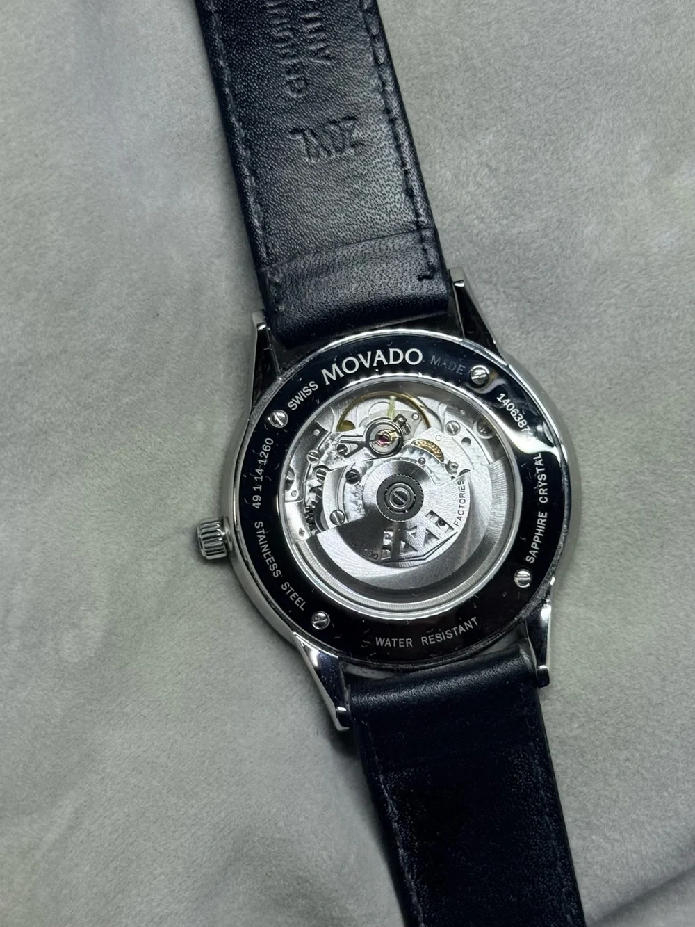 Movado Men's Stainless Steel Automatic Watch with Black Leather Strap